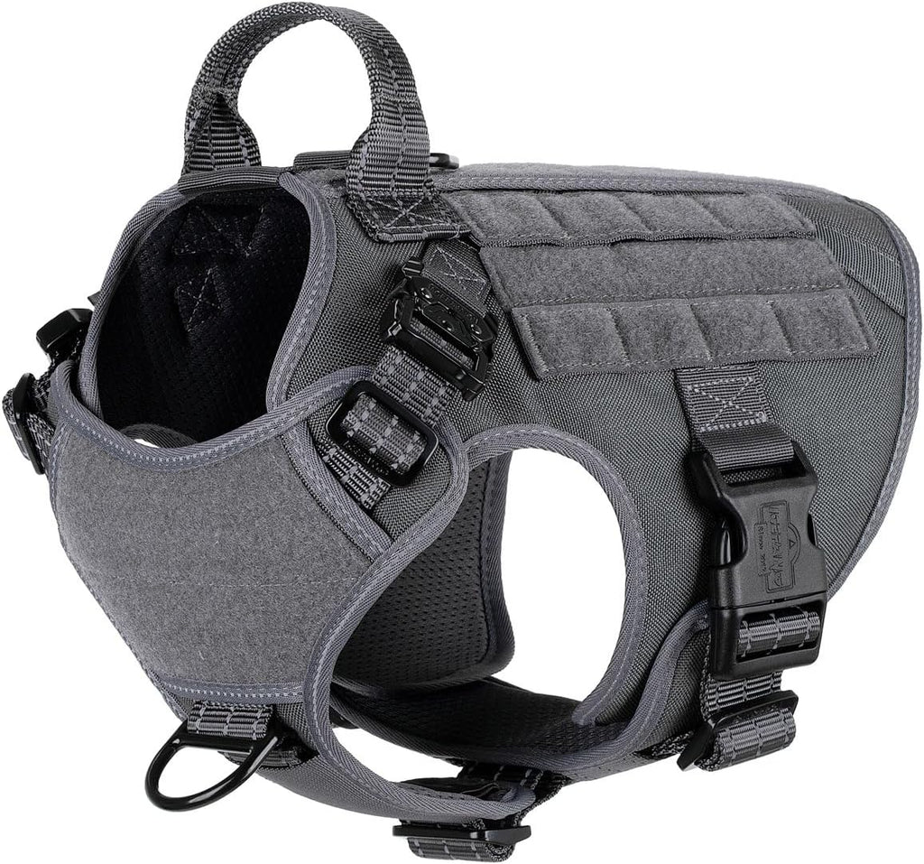 Tactical Dog Harness, Medium Size,2X Metal Buckle,Working Dog MOLLE Vest with Handle,No Pulling Front Leash Clip,Hook and Loop Panel (Grey,M (Pack of 1))